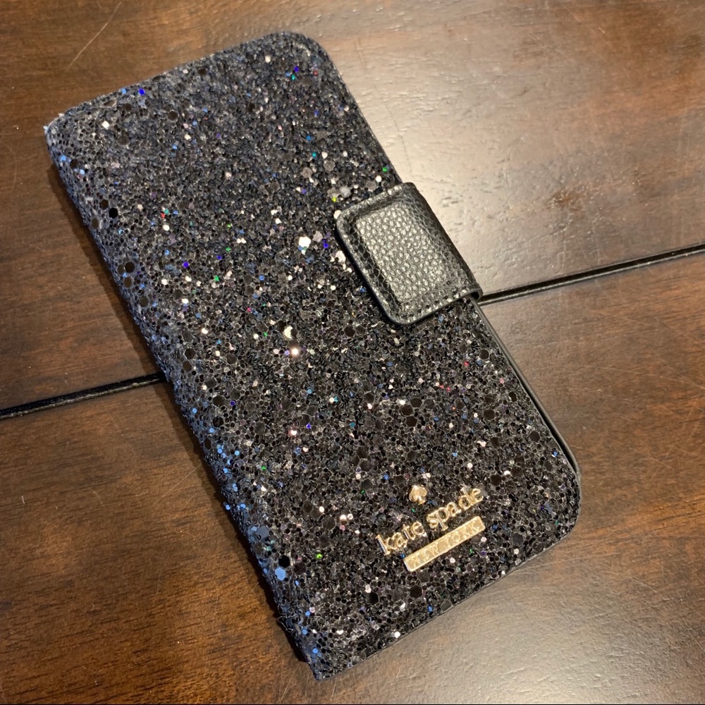 Kate Spade black glitter iPhone 7 folio case